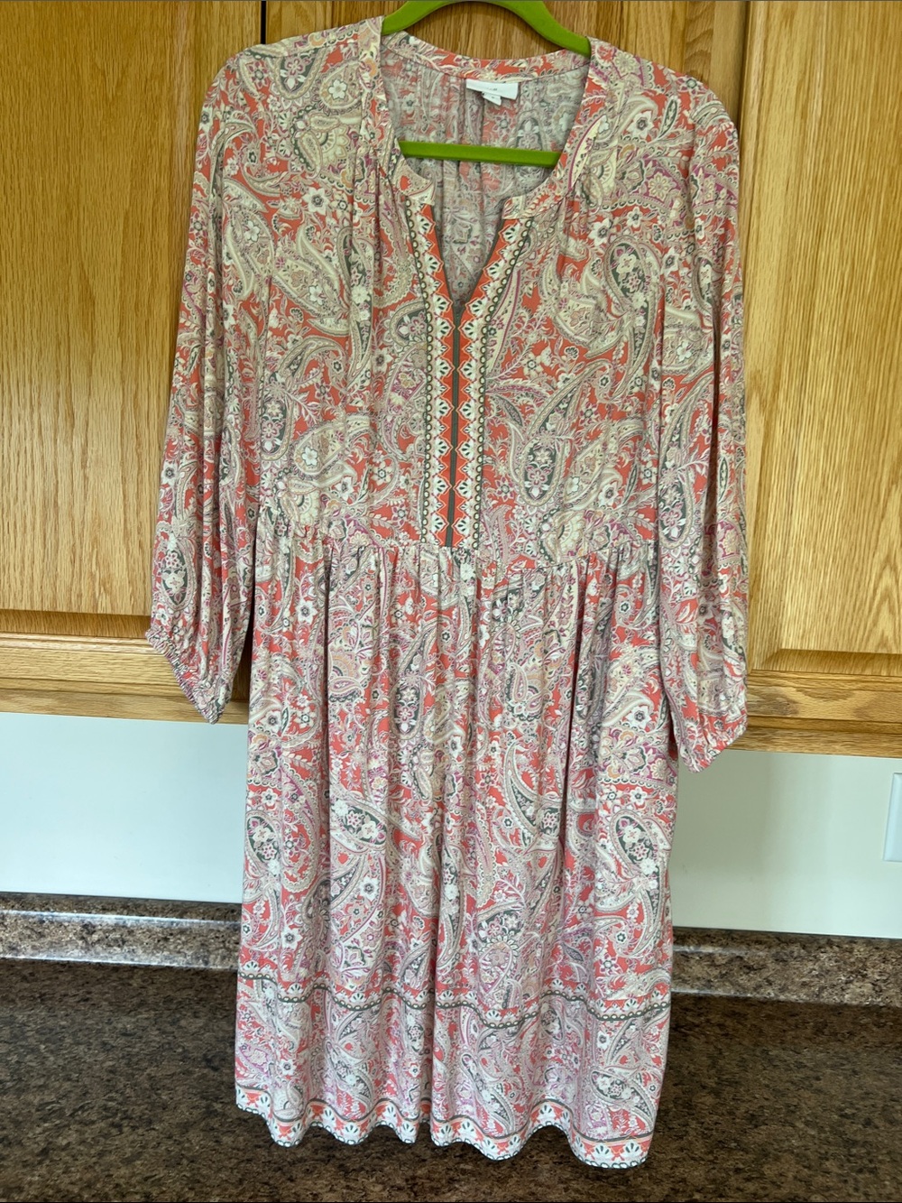 J. Jill Coral and Cream Paisley Midi Dress
